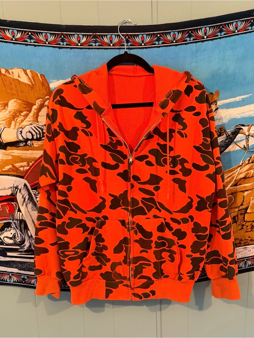 🦺 Vintage (1980s) High-Vis Camo Zip-Up Hoodie 🦺
